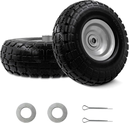 10-Inch 4.10/3.50-4 Tire and Wheel Flat Free, Heavy Duty Solid Replacement Tire with 5/8" Bearings