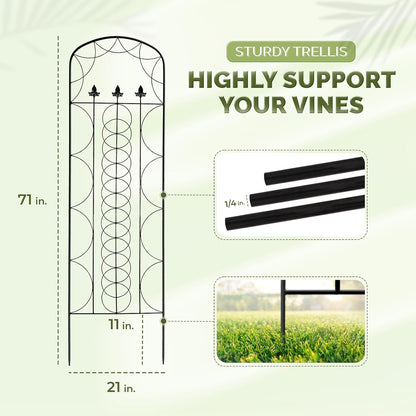 Idzo 71 in. Decorative Metal Trellis for Climbing Plants Outdoor, Heavy-Duty Steel Garden Trellis