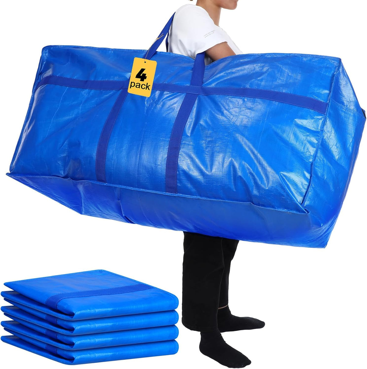 4 Pcs 66 Gallon Large Moving Bags with Zipper and Handles Foldable Storage Duffle Bags Heavy Duty