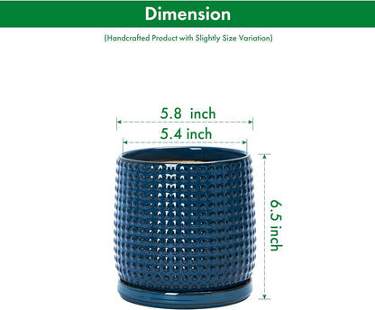 D'vine Dev 6 Inch Ceramic Beaded Stoneware Planter Pot - Flower Pot with Drainage Holes and Saucers