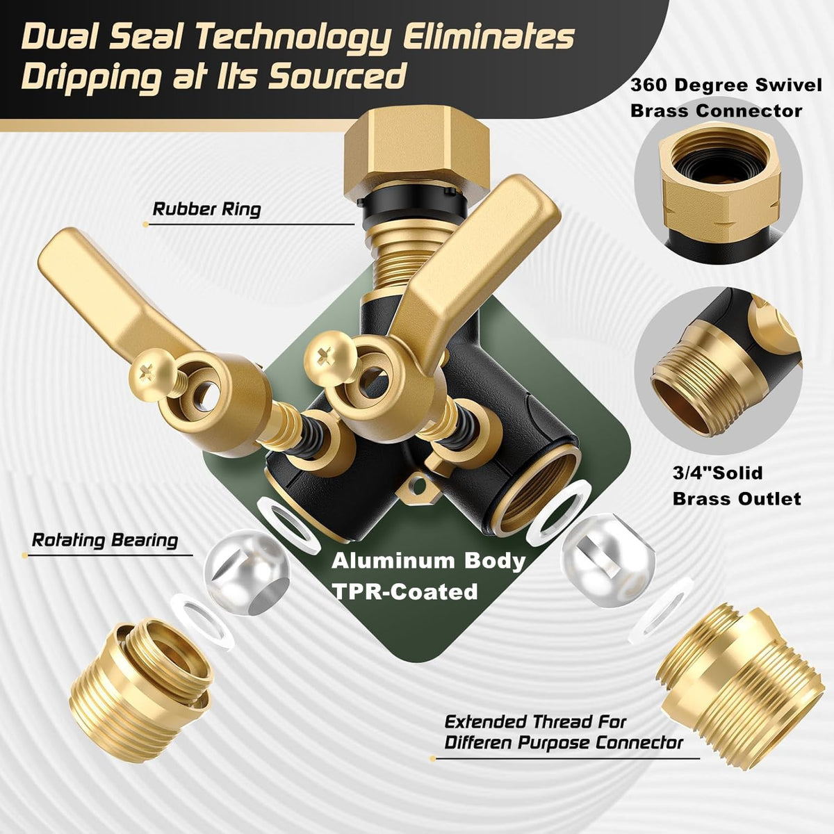 Hose Splitter 2 Way Heavy Duty, Garden Hose Splitter- Full Metal Body Y Type with Dual Shut Off
