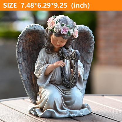 Solar Garden Outdoor Statues Lights, Resin Angel Figurine Light for Patio, Balcony, Yard, Lawn