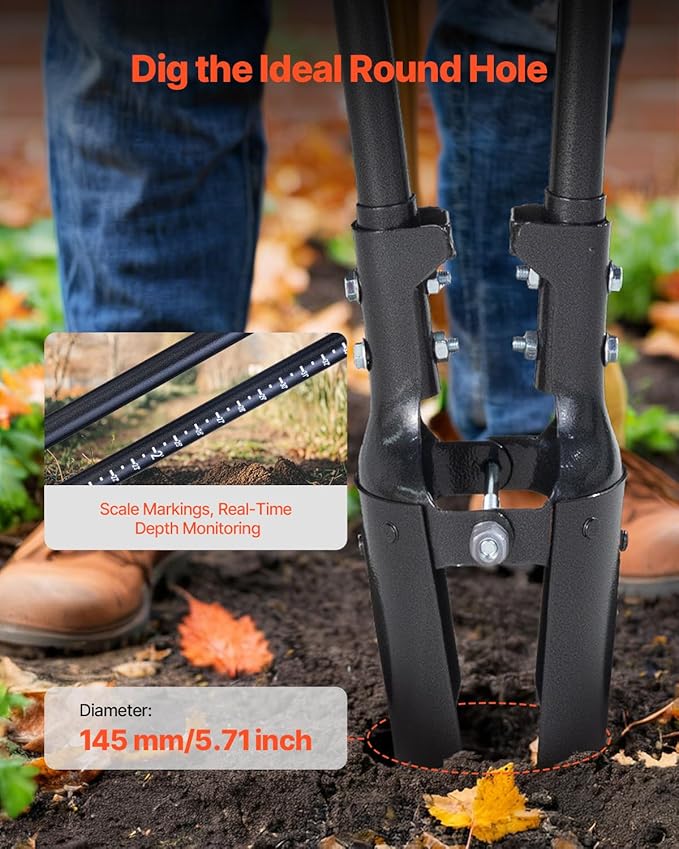 VEVOR Post Hole Digger, Heavy Duty Post Hole Digger with Carbon Steel Handle, Manual Hole Digger