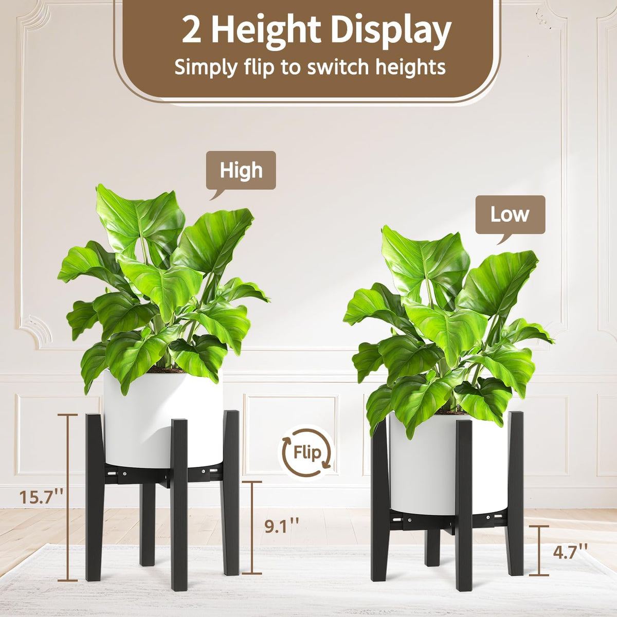 LASZOLA Bamboo Adjustable Plant Stand for Single Large Indoor Planters, Heavy Duty Floor Fern