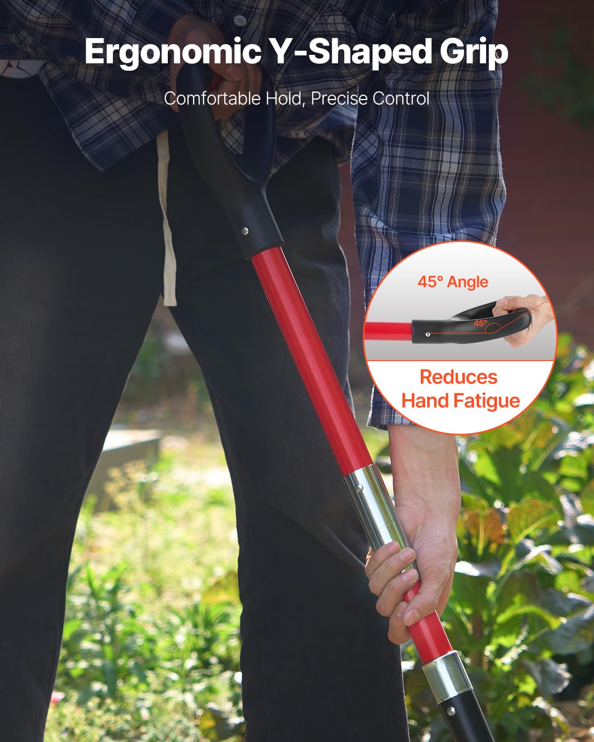 VEVOR Garden Fork, 4-Tine Gardening Pitchfork with Fiberglass Handle, 45 in Heavy Duty Digging Fork
