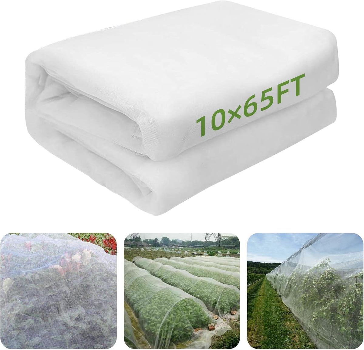 10 x 65FT Garden Mesh Netting, Ultra Fine Mesh Protection Netting Plant Covers Greenhouse Row Cover