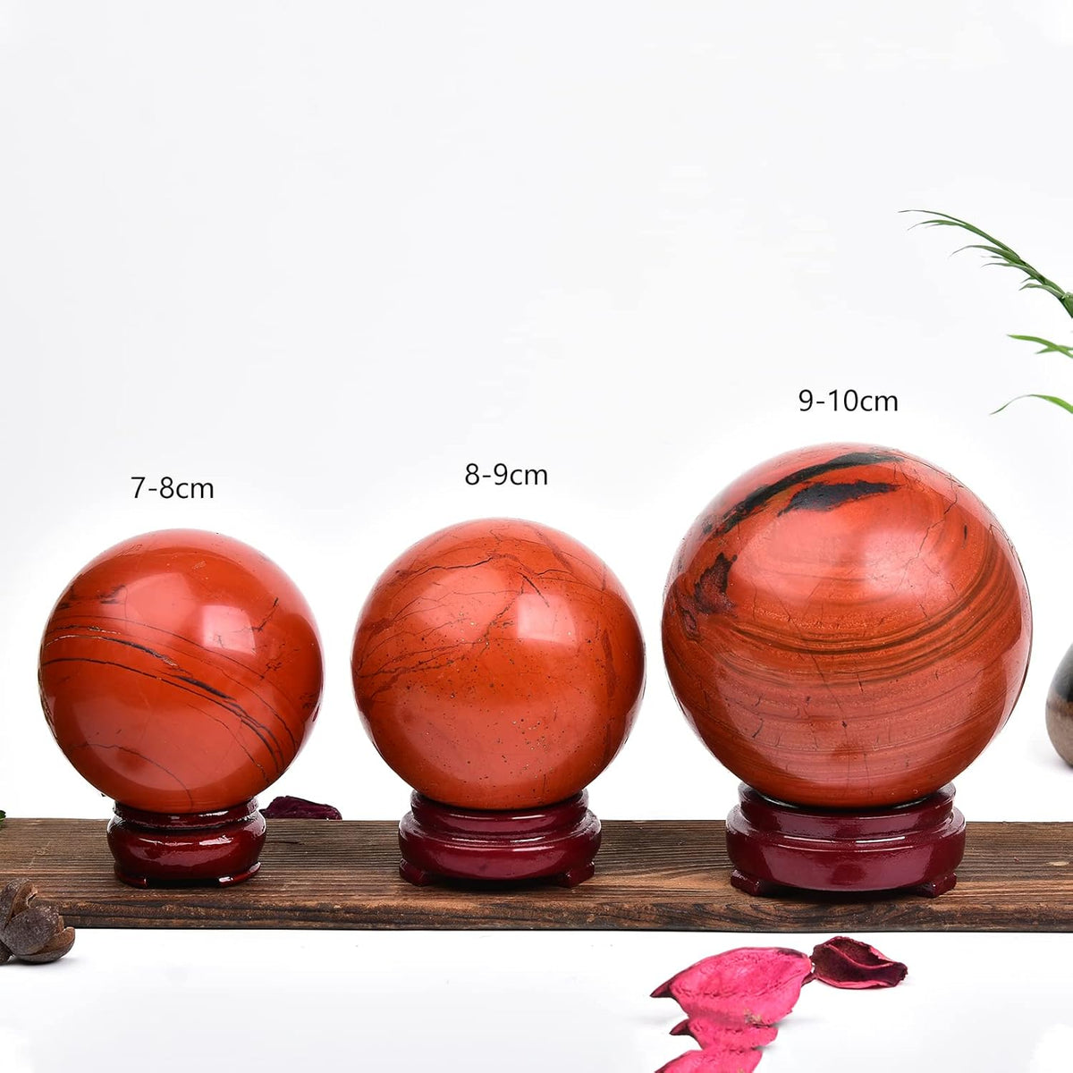 JIC Gem Red Healing Crystal Ball with Decoation Stand - Red Jasper Gemstone Sphere for Fengshui
