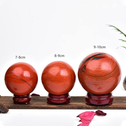 JIC Gem Red Healing Crystal Ball with Decoation Stand - Red Jasper Gemstone Sphere for Fengshui