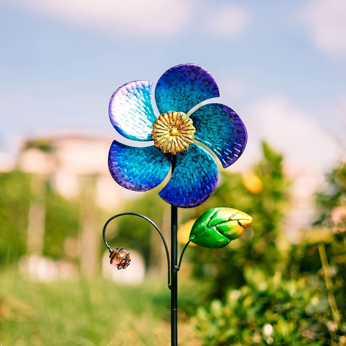 Viveta Wind Spinner with Metal Stake, 28.7 inches Outdoor Garden Pinwheels Spinners Blue Flower
