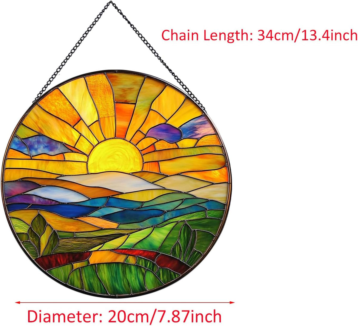 Hanging Stained Glass for Windows,20cm/7.87inch Sunrise Stained Glass Suncatcher Garden Hangings
