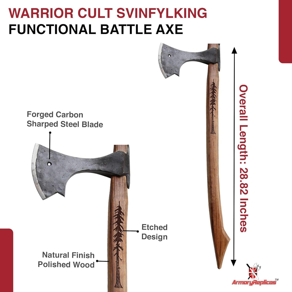 Armory Replicas™ Functional Two-Handed Scandinavian Battle Axe - Tempered High Carbon Steel Boar