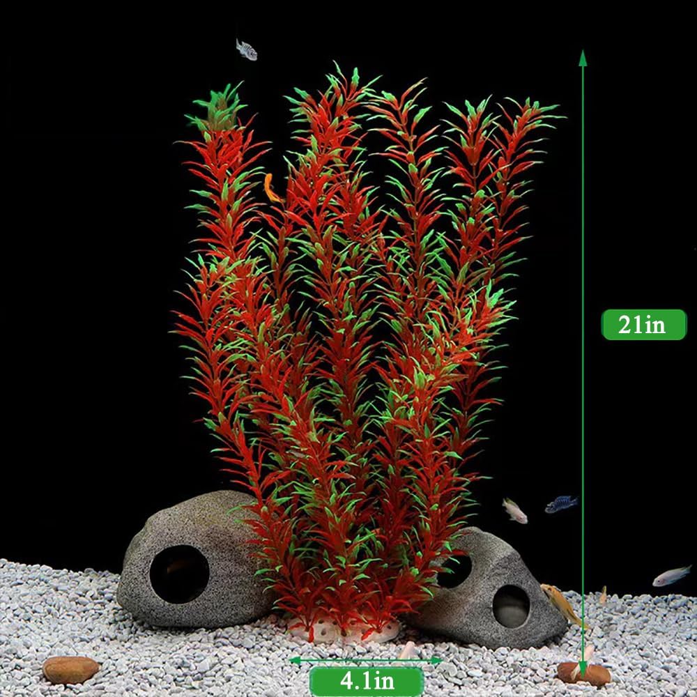 DSkoiph 2 pcs Aquarium Decor Plastic Plants Extra Large 21 Inches Artificial Fish Tank Plants Tall