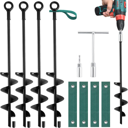 18-Inch Ground Anchors Screw in Heavy Duty, 4 Pack Shed Anchor Kit with Wrenches and Straps, High