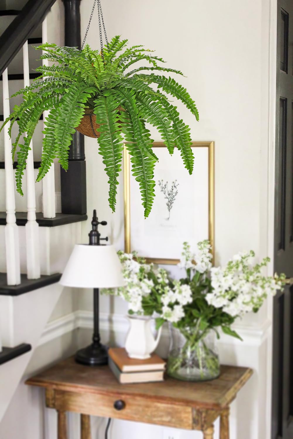 Fake Hanging Plants Large Boston Fern Artificial Plants Outdoor Realistic Fake Ferns with Palm