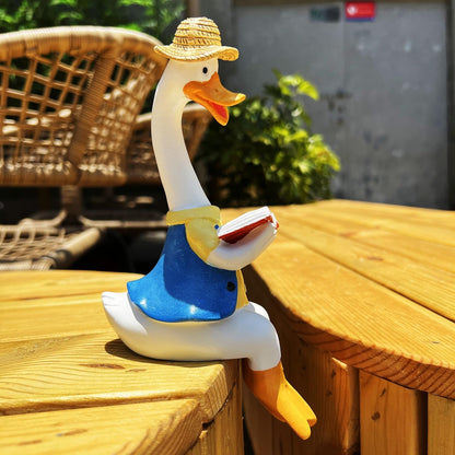 Handside Garden Statues Couple Animal Cartoon Resin Cute Sitting Sculpture Goose Lovers Figurine