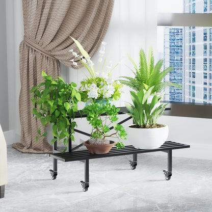 Zhongma 2 Tier Sturdy Metal Plant Stand with Wheels Heavy Duty Plant Holder for Home Indoor and