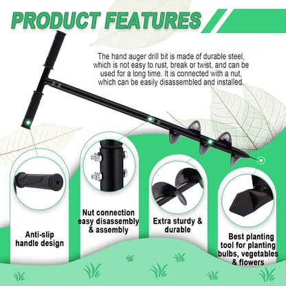2 in 1 Hand Drill Auger Post Hole Digger – 44.5 inch Manual Garden Spiral Drill Planter for Bulb
