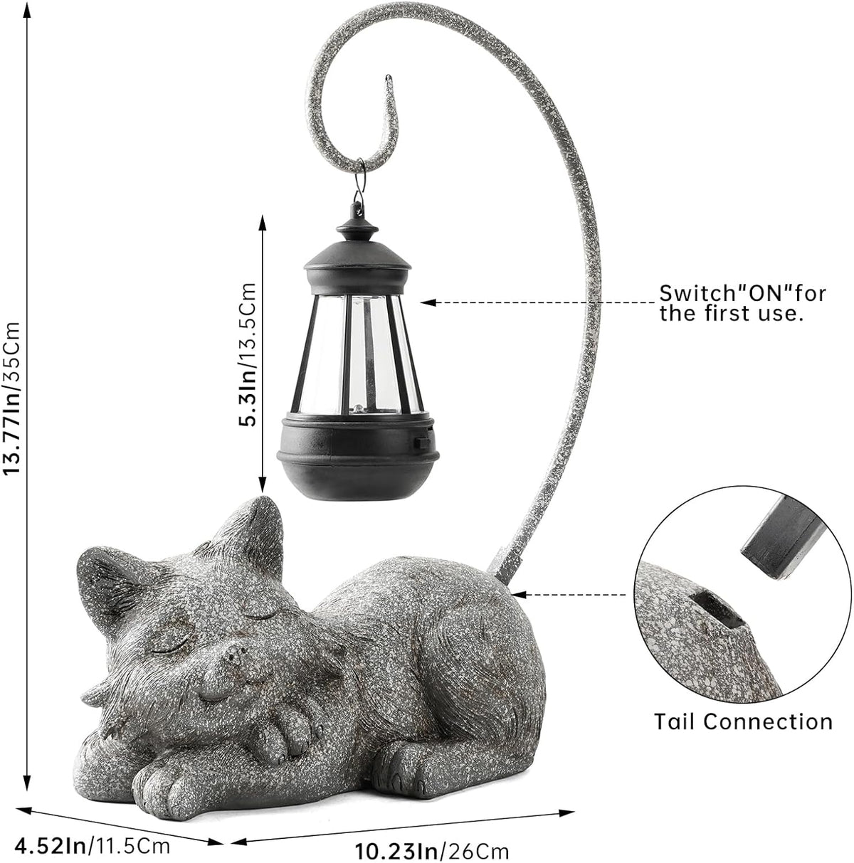 Outdoor Cat Figurine Garden Statue with Solar-Powered LED Light 13.77 Inches Tall Gift Garden