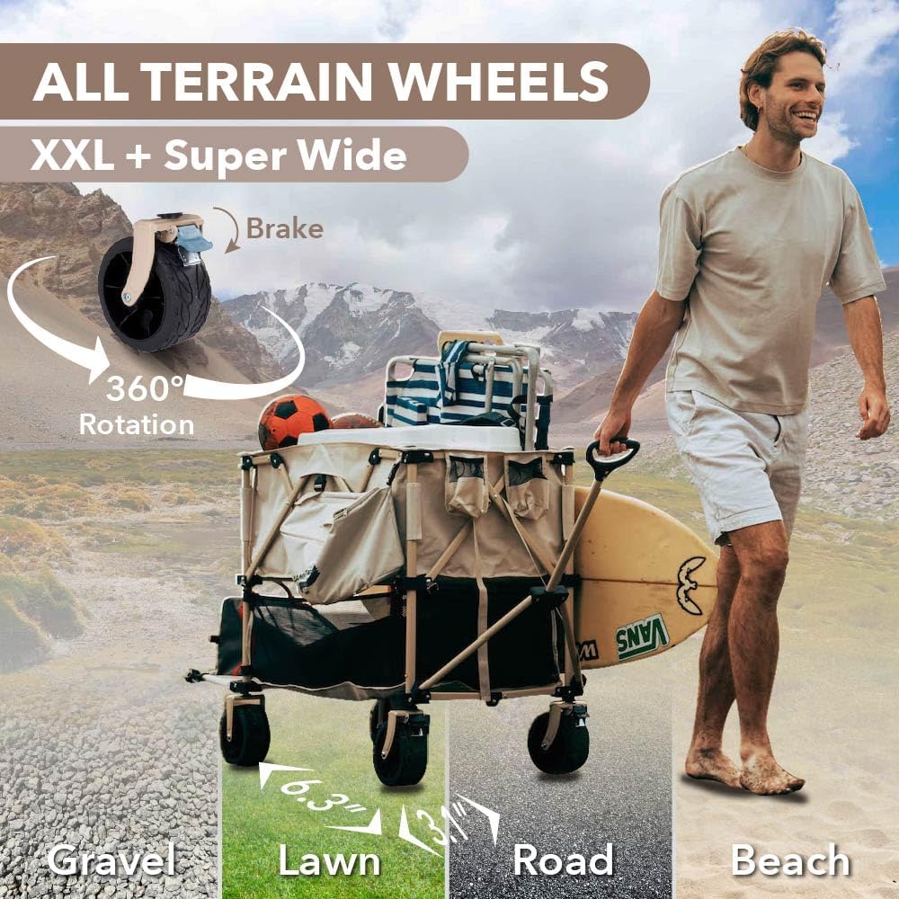 400L Collapsible Folding Double Decker Beach Wagon |Heavy Duty Utility Cart Extender|Supports