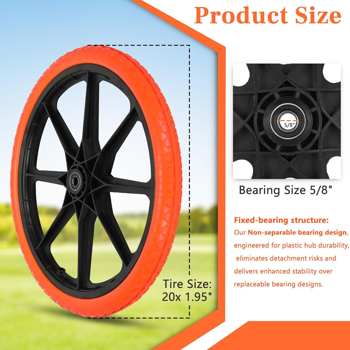 Upgraded 20x1.95" Flat Free Tires Compatible with rubbermaid Wheelbarrow Wheels, 20" Flat Free