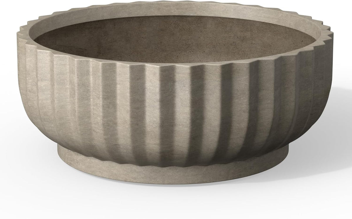 Kante Round Fulted Bowl Planter, 20.9 Inch Dia Large Concrete Flower Pots with Drainage Hole and