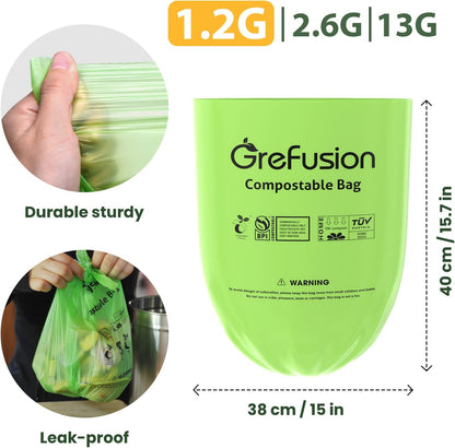 GreFusion Compostable Trash Bags for Kitchen Compost Bin 1.2 Gallon,150 Count,Compost Bags Small