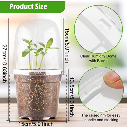6 Inch Clear Nursery Pots with Humidity Dome, 15 Pack Durable Seed Starting Pot with Drainage