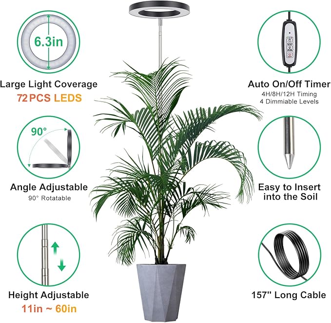 LORDEM Plant Grow Light, Full Spectrum Plant Light for Indoor Plants, Brightness Adjustable LED