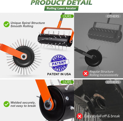 Walensee Rolling Lawn Aerator, Heavy Duty Manual Aerator Tool with 42 Spikes, Lawn Spike Aerator