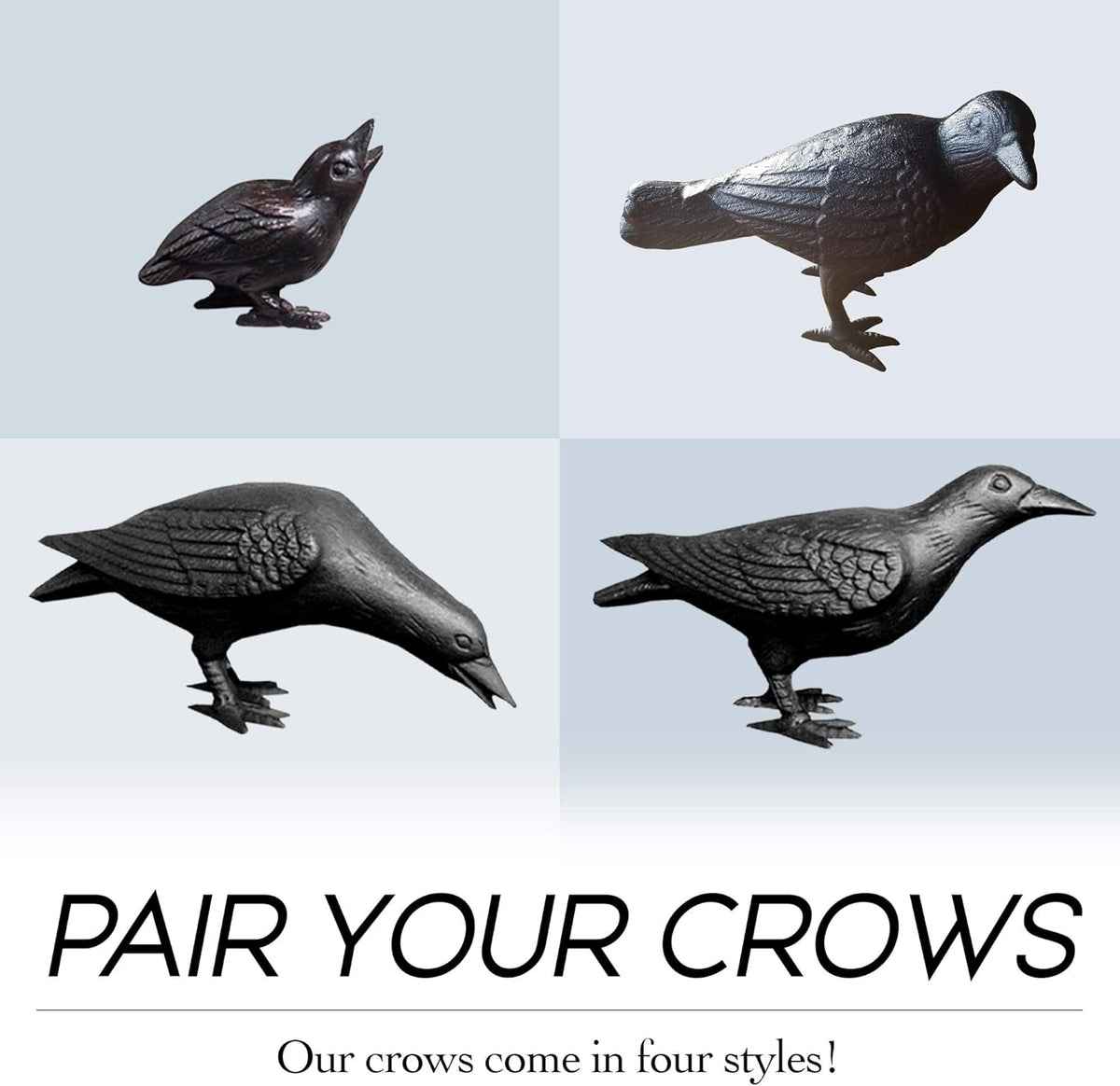 NACH Cast Iron Baby Crow Statue, Raven Garden Statues, Crow Garden Sculpture, Bird Figurines Home