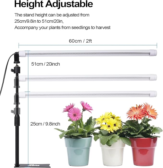 JCBritw Standing LED Grow Light，Adjustable 2ft T8 Bar Plant Light, White 4500K Full Spectrum Plant