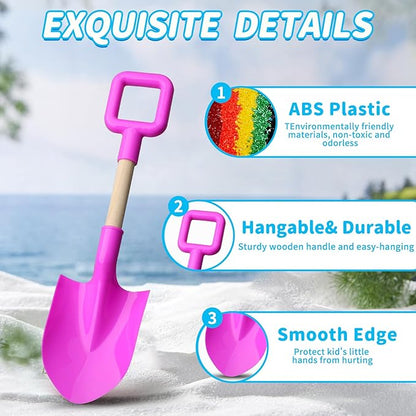 16" Jumbo Beach Sand Shovels Toys for Kids, Pink Gardening Tool Kits, Sturdy Long Wooden Spade for