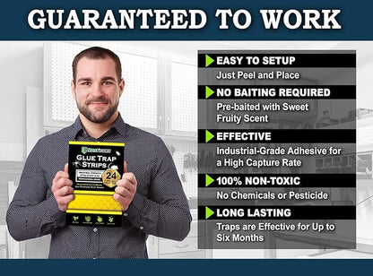 MaxGuard Glue Trap Strips (24 Traps) Non-Toxic Extra Sticky Glue Board Pre-Baited with Fruity Scent