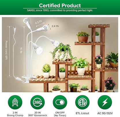 SANSI LED Grow Lights for Indoor Plants, 600W Full Spectrum Clip-on Gooseneck Grow Light with