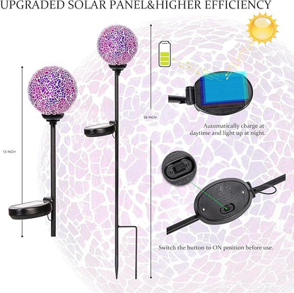 VCUTEKA Solar Garden Lights - Mosaic Solar Lights Outdoor Decor Pathway Light Waterpoof LED Stake