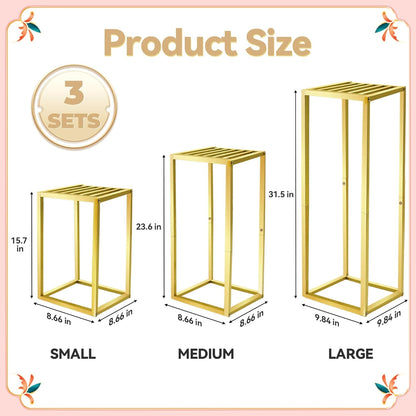 Cylinder Pedestal Stands for Party & Plant,3pcs Square Gold Metal Wedding Flower Display Stand for