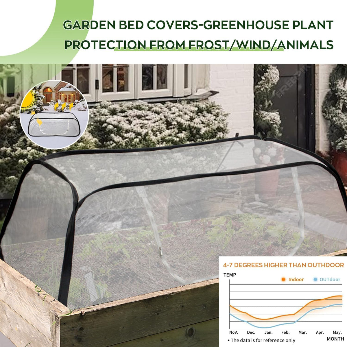 Raised Garden Bed Cover with Frame-4x2x1.3ft Garden Greenhouse Cover with Zipper Door,Garden Rows