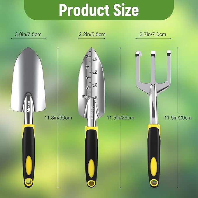 Garden Tool Set, 3 Pack Aluminum Heavy Gardening Kit Including Hand Shovel, Transplant Shovel and