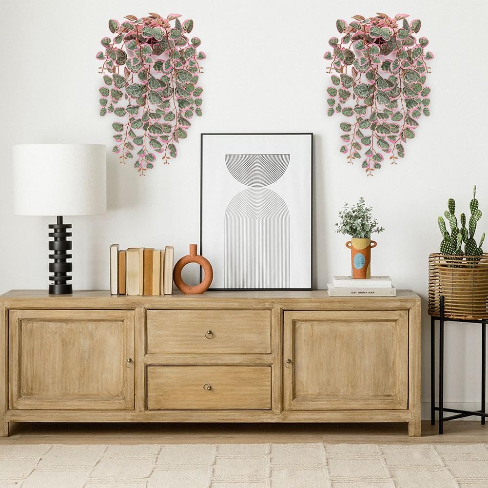 Briful Faux Hanging Plants 17'' Artificial String of Heart Vines with Semicircle Wall Mount Planter