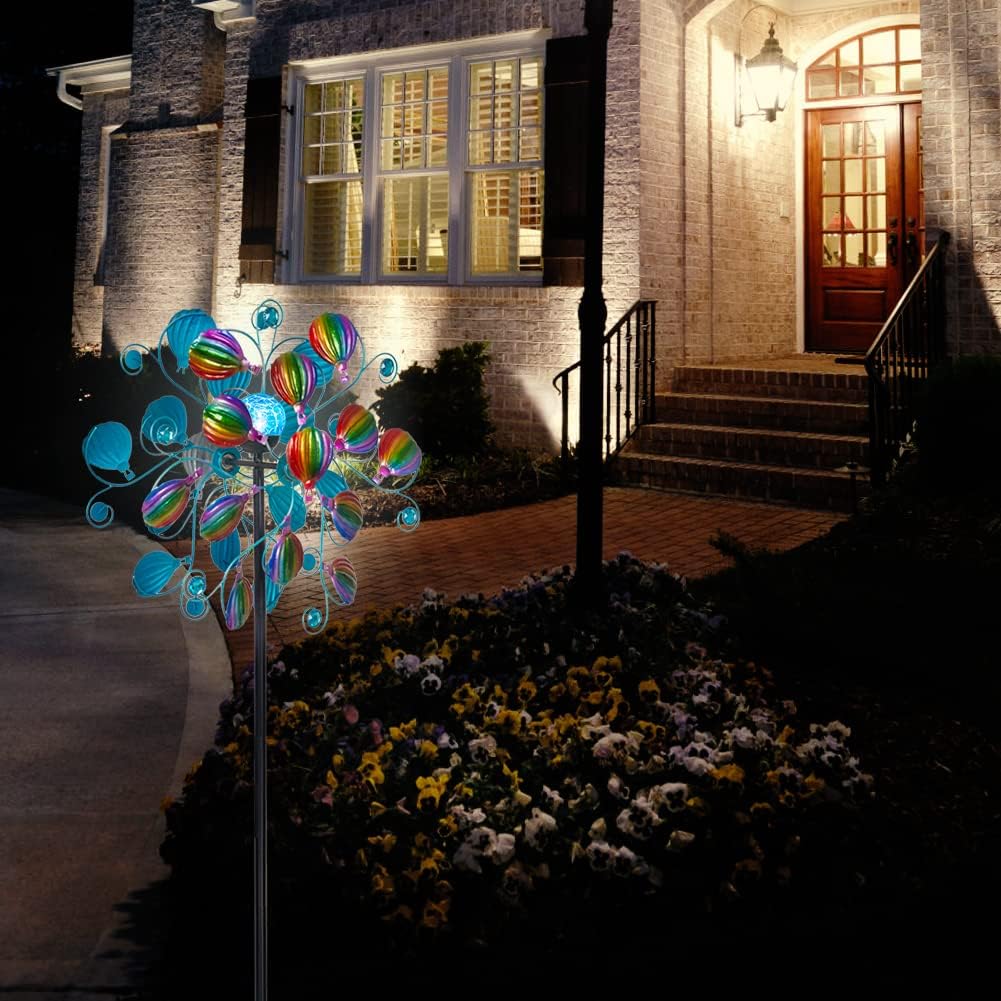 Solar Wind Spinners Outdoor,Hot Air Balloon Wind Spinner with LED Glass Ball,Muti-color Wind