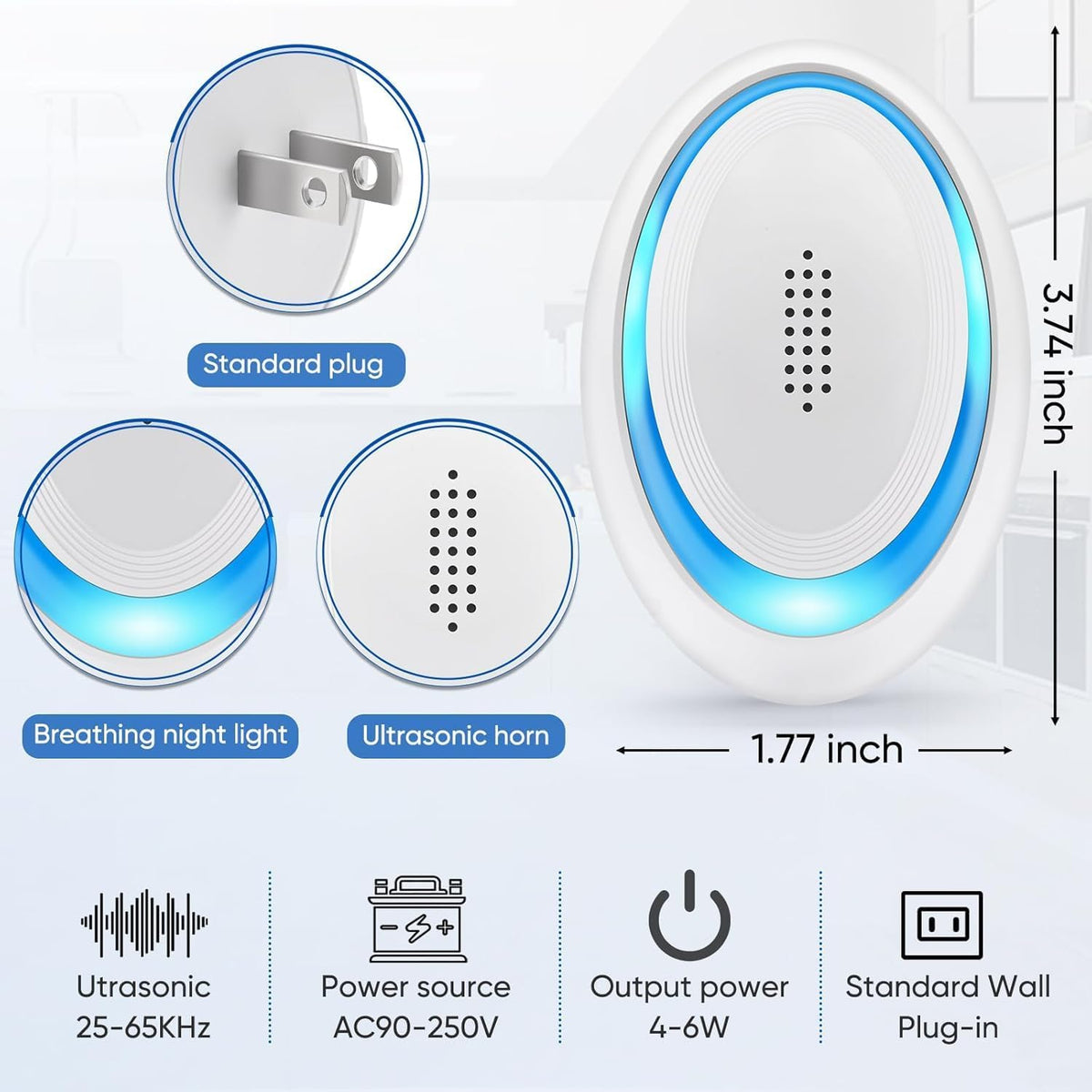 2025 Upgraded Mouse Repellent Indoor, 6 Pack Ultrasonic Pest Repeller, Roach Repellent Plug, Roach