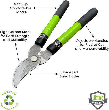 Garden Guru Bypass Loppers Tree Trimmer Clipper w/Telescopic Handle 15–22" - High Carbon Steel
