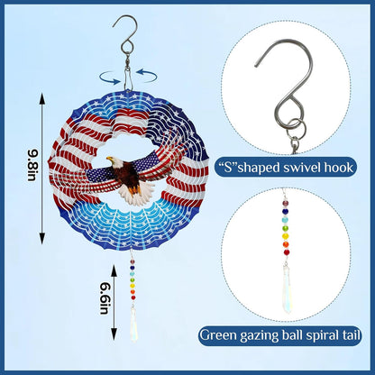 American Eagle Wind Spinner Crystal Tail, Marzovitra 10 inch 3D Stainless Steel Hanging Wind
