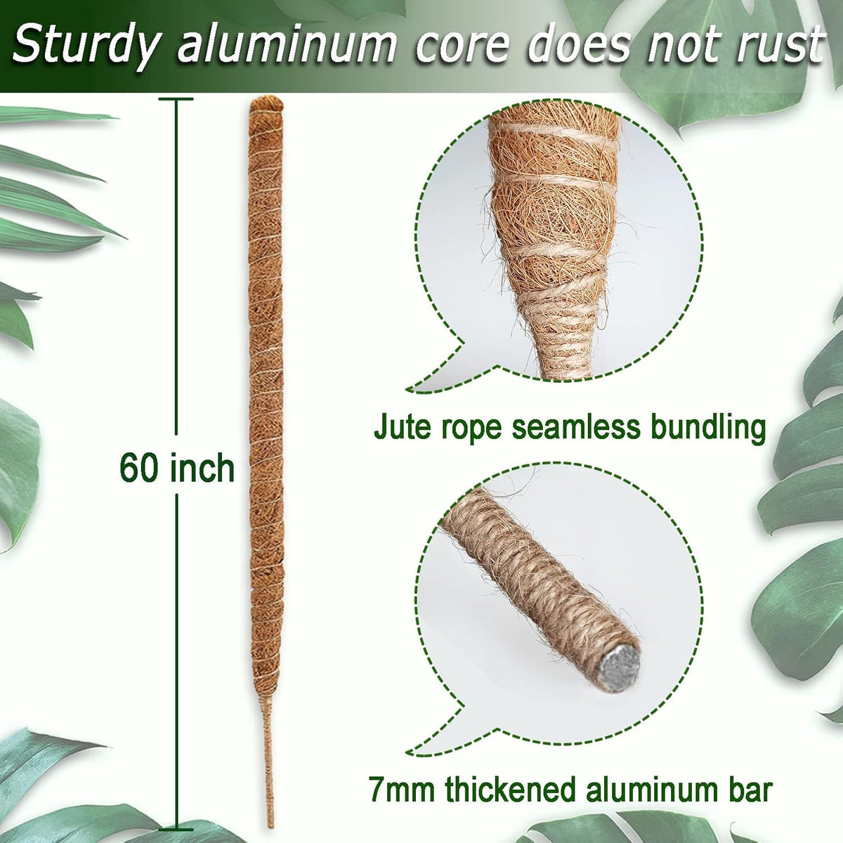 60 Inch Moss Pole for Plants Monstera, Tall Bendable Moss Poles for Climbing Plants Indoor, Large