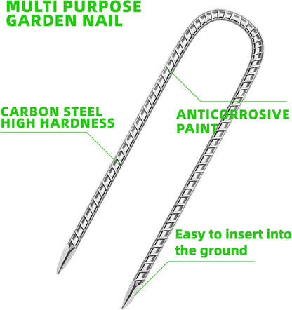 22 Pack Ground Garden Rebar Stakes Rebar 12 Inch Anti-Rust Galvanized Steel U Shape Hook Heavy Duty