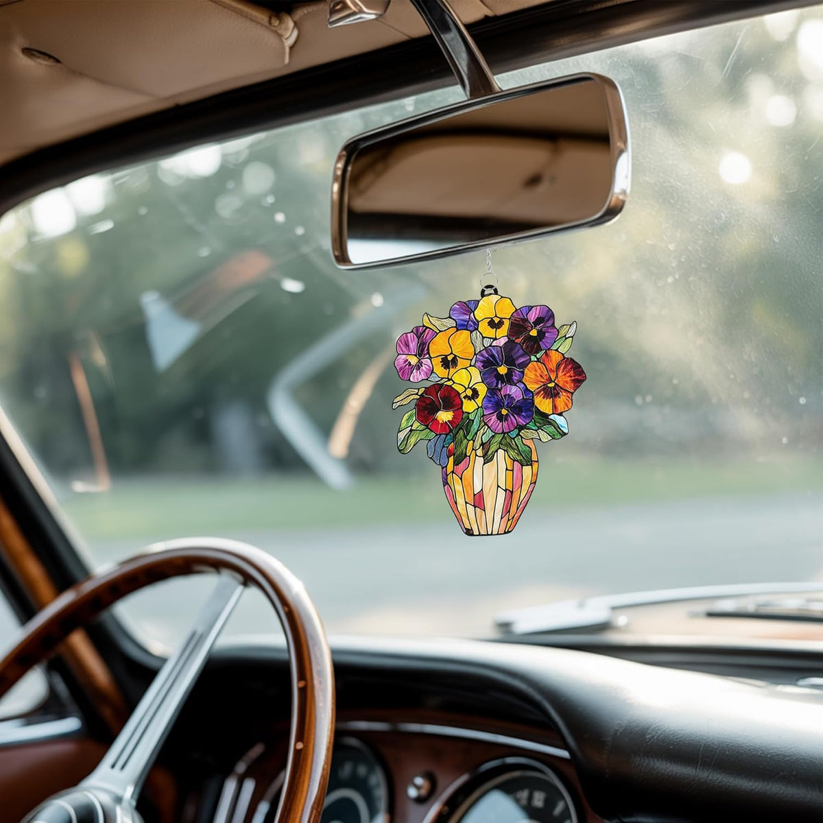 Pansy Bouquet Acrylic Suncatcher Stained Glass Effect Window Car Hanging Christmas Ornament Indoor