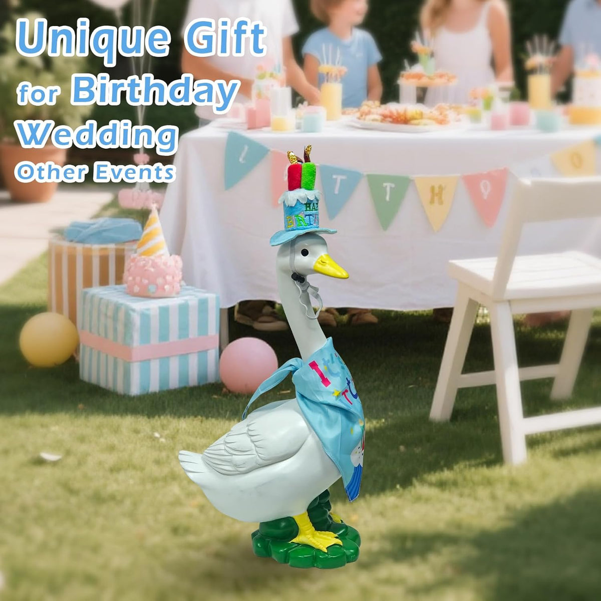 Porch Goose Statue Wear Clothing Outfit-20"High Large Garden Goose Decor Wear Birthday Clothes, Big