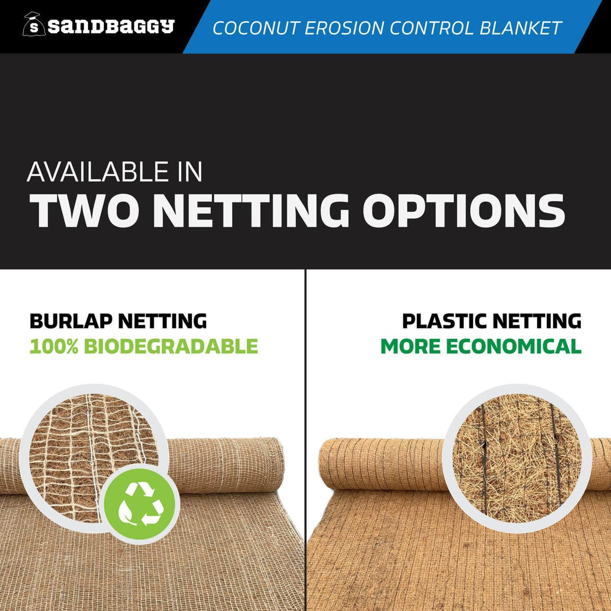 Sandbaggy Coconut Erosion Control Blanket – 3.75 ft x 120 ft Coir Mat for Soil Retention, Slope