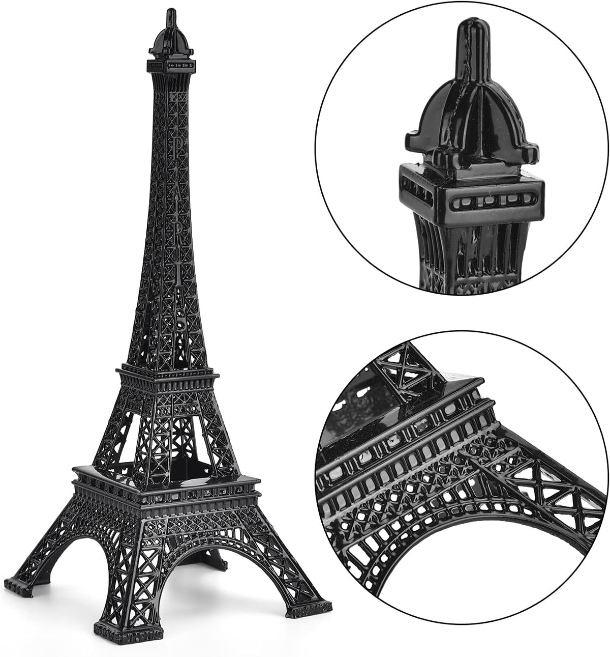 ESHATO Black Metal Eiffel Tower Statue, 10inch Decorative Figurine Replica Stand Holder for Cake