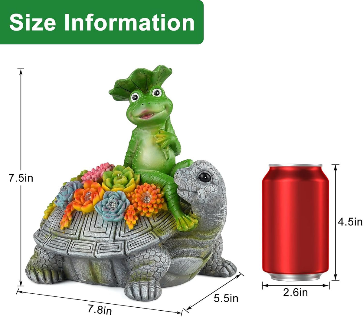 ILLUMINEW Solar Garden Outdoor Statues Turtle& Frog with Succulent and 8 LED Lights, Turtle